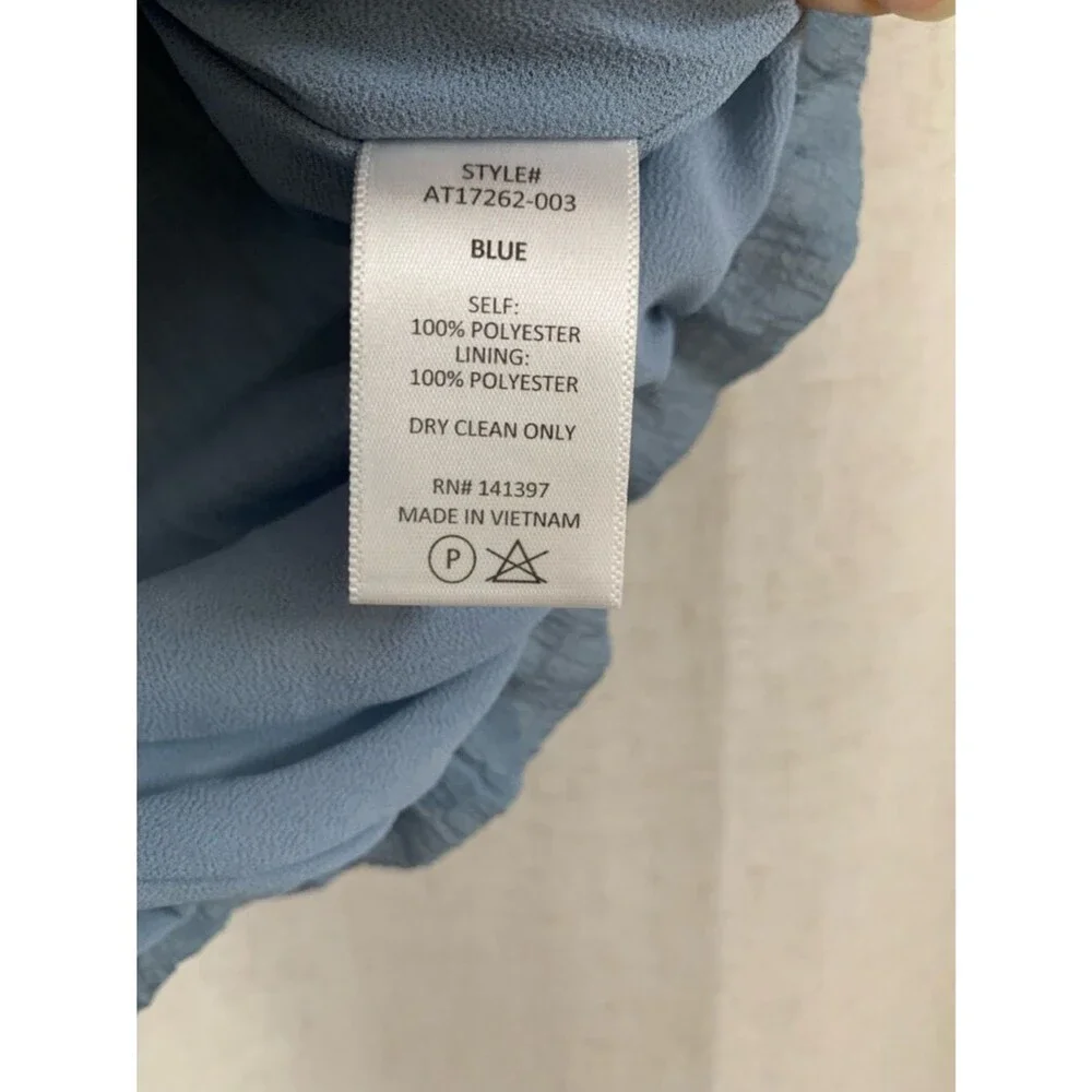 ASTR the Label Dusty Blue V-Neck Puff Gauze Sleeve Blouse Tie neck Bubble Small